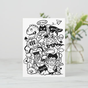 Cartão De Agradecimento Multidão de Personagens de Desenhos Animados Excên