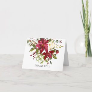 Cartão De Agradecimento Murmúrio de Natal de Holly Poinsettia Vermelha par
