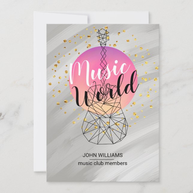 Cartão De Agradecimento Música Guitar Obrigado Watercolor Nature Cinza (Frente)