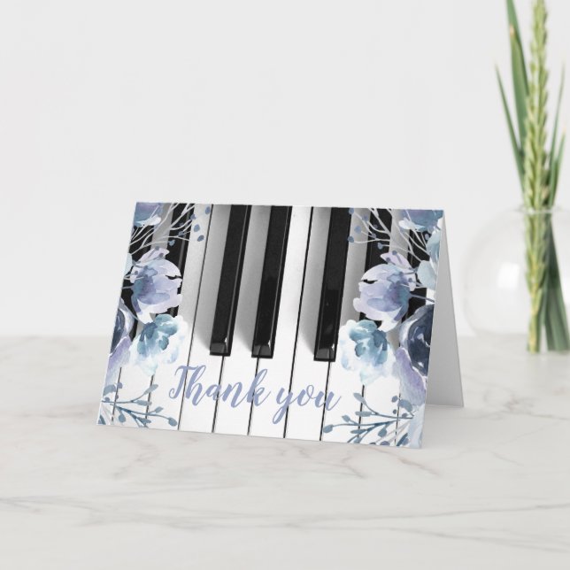Cartão De Agradecimento música piano posty azul obrigado floral você (Frente)