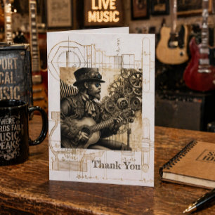 Cartão De Agradecimento Músico Steampunk Músico Vintage Arte Mecânica