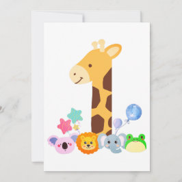 Cartão De Agradecimento My First Birthday. Giraffe and Happy Animals Desig