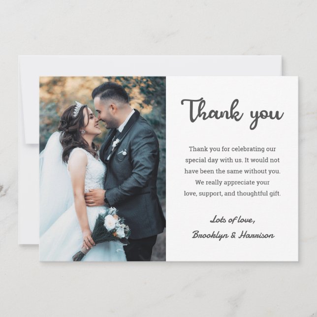 Cartão De Agradecimento Na moda Chic Elegant Noiva E Foto De Casamento De  (Frente)