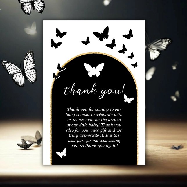 Cartão De Agradecimento Na moda, Preto E Branco, Chá de fraldas Neutro De  (Stylish Black And White Gender Neutral Baby Shower Thank You Card)
