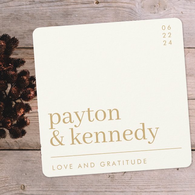 Cartão De Agradecimento Na moda Simples Elegante E Quadrado Chic Dourado (Criador carregado)