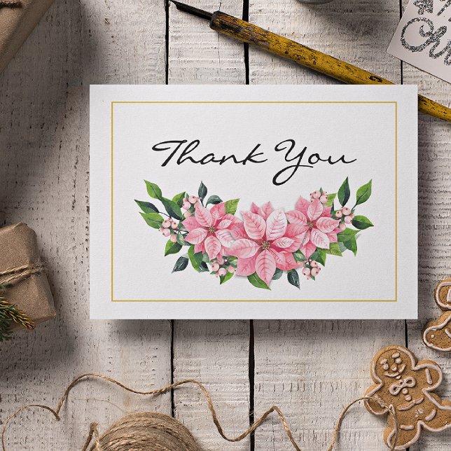 Cartão De Agradecimento Name || Poinsettia Christmas Party Thank You Card (Criador carregado)