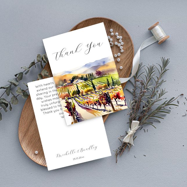 Cartão De Agradecimento Napa Valley vineycolor (Napa Valley vineyard wedding Thank You Card watercolor vineyard scenery vineyard themed wedding)