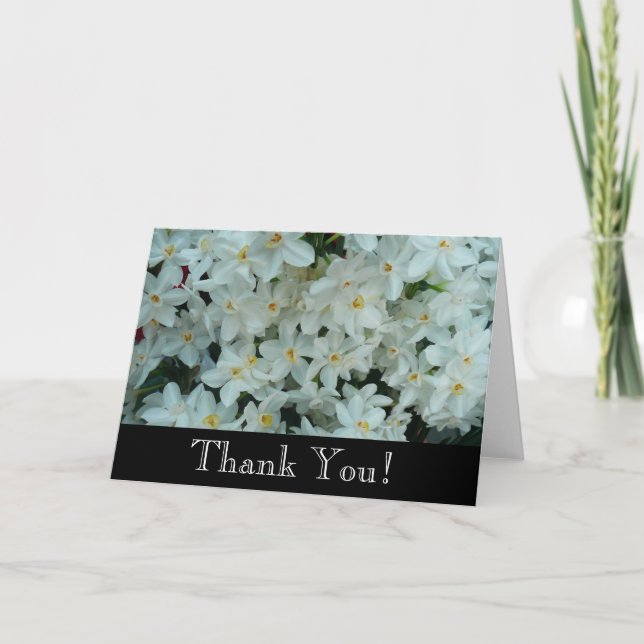 Cartão De Agradecimento Narciso Paperwhite Flores Brancas Delicadas (Frente)