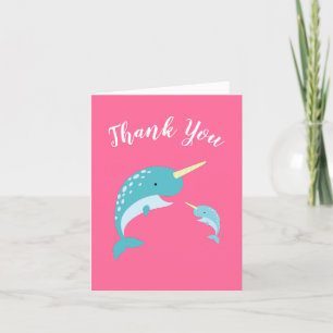 Cartão De Agradecimento Narwhal Baby Shower Pink Girl Whale
