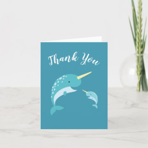 Cartão De Agradecimento Narwhal Baby Shower Yellow Gender Neutral Whale