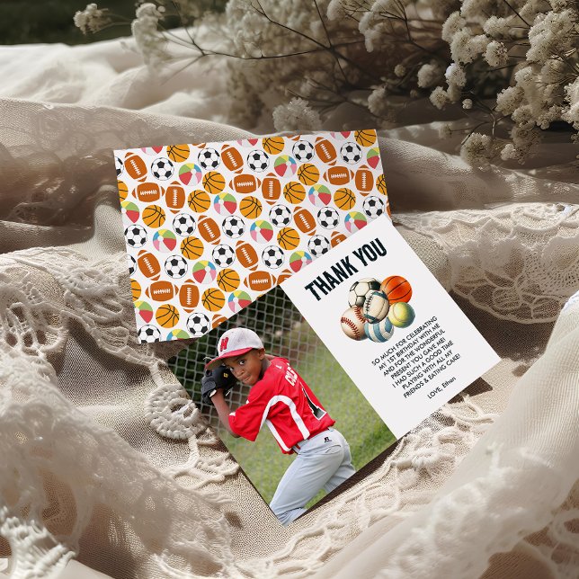 Cartão De Agradecimento Nascer 2 Ball Sport Themed Boy Party (Criador carregado)