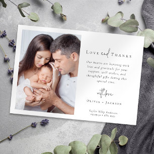 Cartão De Agradecimento Nascimento de Foto de Bebê Recém-Nascido com Letra