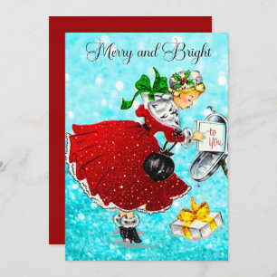 Cartão De Agradecimento Natais vintages e-mail box vermelha gliter