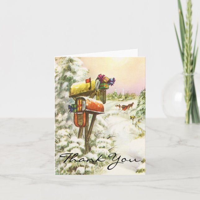 Cartão De Agradecimento Natais vintages Obrigado (Frente)