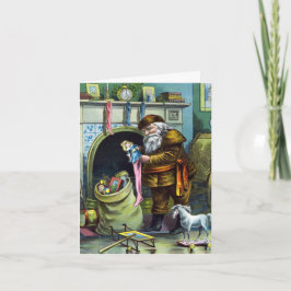 Cartão De Agradecimento Natal Antigo, Papai Noel Brinquedos Obrigado