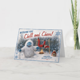 Cartão De Agradecimento Natal engraçado com Yeti e Elfo sendo grelhado no