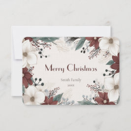 Cartão De Agradecimento Natal floral Vermelho e Branco