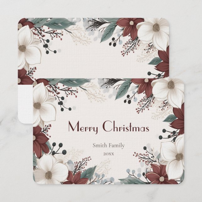 Cartão De Agradecimento Natal floral Vermelho e Branco (Frente/Verso)