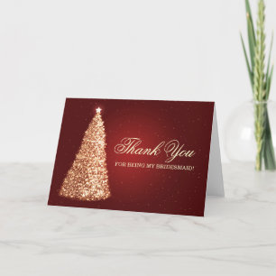 Cartão De Agradecimento Natal Obrigado Bridesmaid Dourado Vermelho