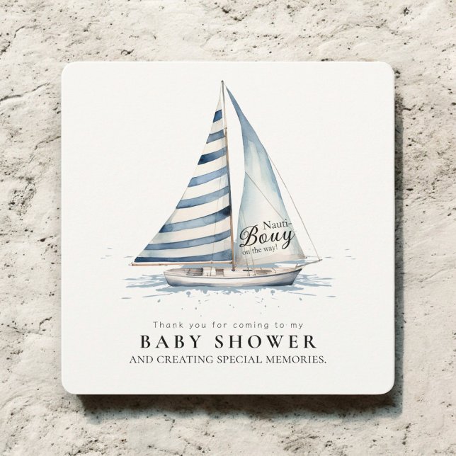 Cartão De Agradecimento Nauti Bouy Baby Shower Sailboat Watercolor  (Criador carregado)