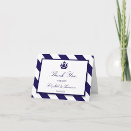 Cartão De Agradecimento Náutica Stripes & Marinho Náutico Naufrágio Azul