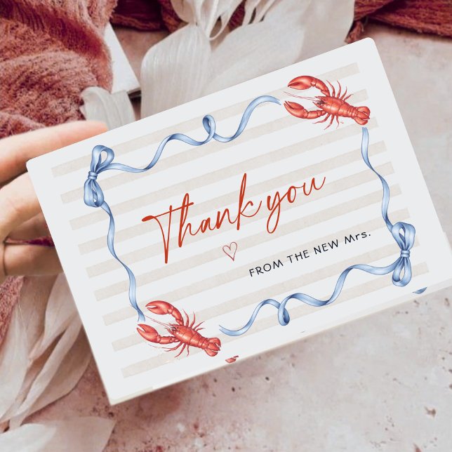 Cartão De Agradecimento Nautical Lobster Ribbon Bridal Shower Thank You (Criador carregado)