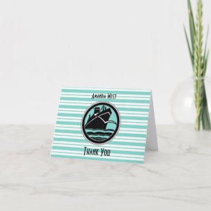 Cartão De Agradecimento Nautical Lt Blue White Stripe Black Ship Thank You