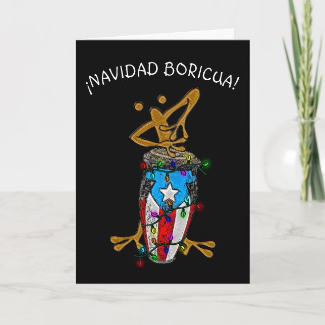 Cartão De Agradecimento Navidad Boricua Xmas Conga Coqui Taino (Frente)