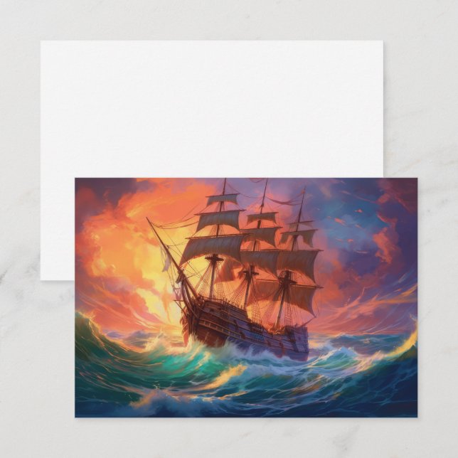 Cartão De Agradecimento Navio De Velas Em Um Mar Tempestade (Frente/Verso)