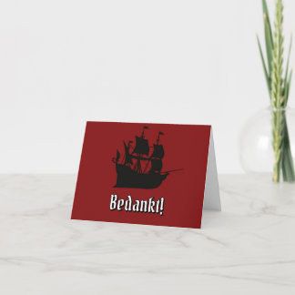 Cartão De Agradecimento Navio Pirata Vermelho e Preto Obrigado Aniversário