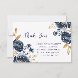 Cartão De Agradecimento Navy Blue and Gold Peony Wedding