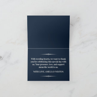 Cartão De Agradecimento Navy Blue and Ivory Elegant Monogram Wedding