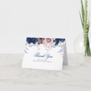 Cartão De Agradecimento Navy Blue and Mauve Wedding Thank You