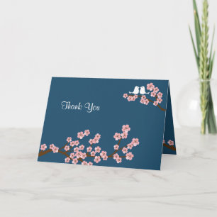 Cartão De Agradecimento Navy Blue & Pink Cherry Blossom Thank You