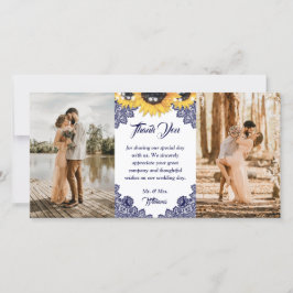 Cartão De Agradecimento Navy Blue Sunflower Floral Lace Photo Wedding