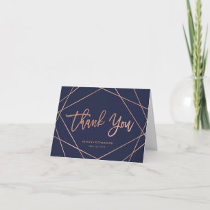 Cartão De Agradecimento Navy Rose Gold Geometric Graduation Thank You
