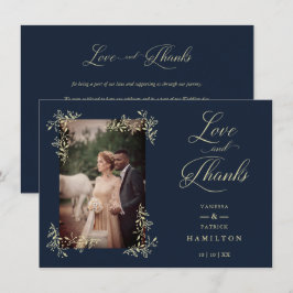 Cartão De Agradecimento Navy Sophisticated Flourish Photo Wedding Love and