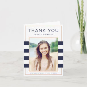 Cartão De Agradecimento Navy Stripes Graduation Thank You Greeting Card