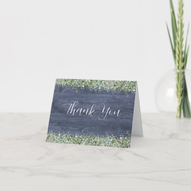 Cartão De Agradecimento Navy Wood Eucalyptus Wedding Thank You Cards (Frente)