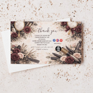 Cartão De Agradecimento Negócio de Cabeleireiro Floral Elegante