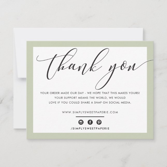 Cartão De Agradecimento NEGÓCIO OBRIGADO SEU elegante Sage Green LOGO (Frente)