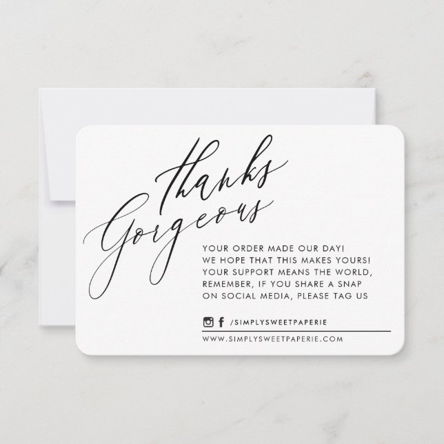 Cartão De Agradecimento NEGÓCIO OBRIGADO VOCÊ A caligrafia chic é branco p (Frente)
