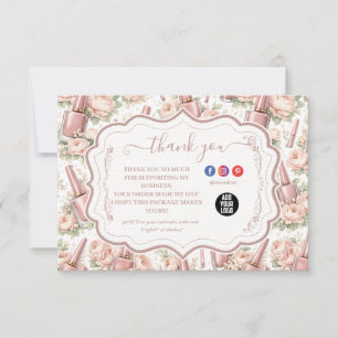 Cartão De Agradecimento Negócios de Artista de Unhas Florais Elegantes