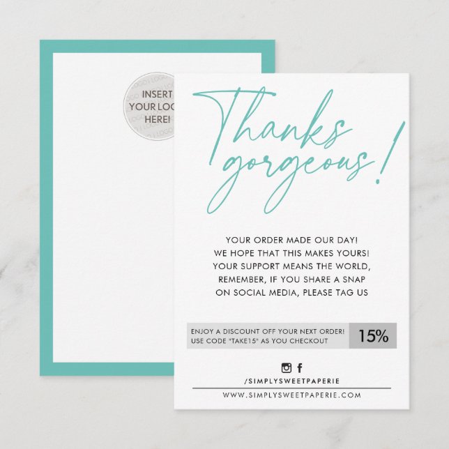 Cartão De Agradecimento NEGÓCIOS DESCONTO de caneta de bola fofinha modern (Frente/Verso)