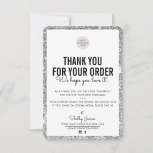 Cartão De Agradecimento NEGÓCIOS OBRIGADO A PEDIR o glitter prateado