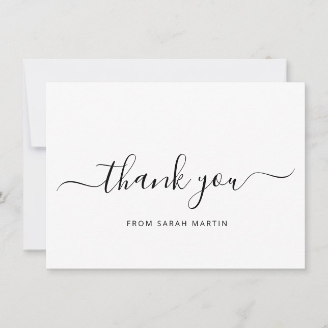 Cartão De Agradecimento Negócios Simples de Script Elegante Preto e Branco (Frente)