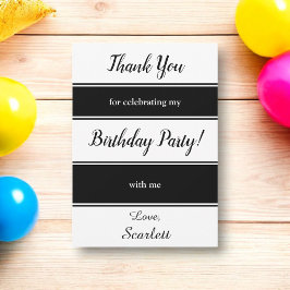 Cartão De Agradecimento Negra Moderna e White Strips Elegante Aniversário