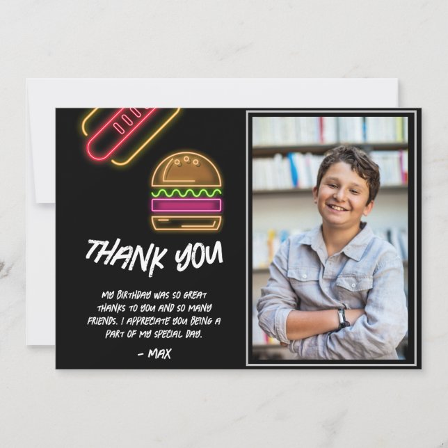 Cartão De Agradecimento Neon Burger & Hotdog Thank You Card (Frente)