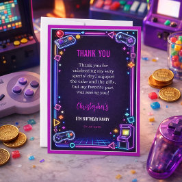 Cartão De Agradecimento Neon Glow Jogos de Arcade Retrô 8º Aniversário