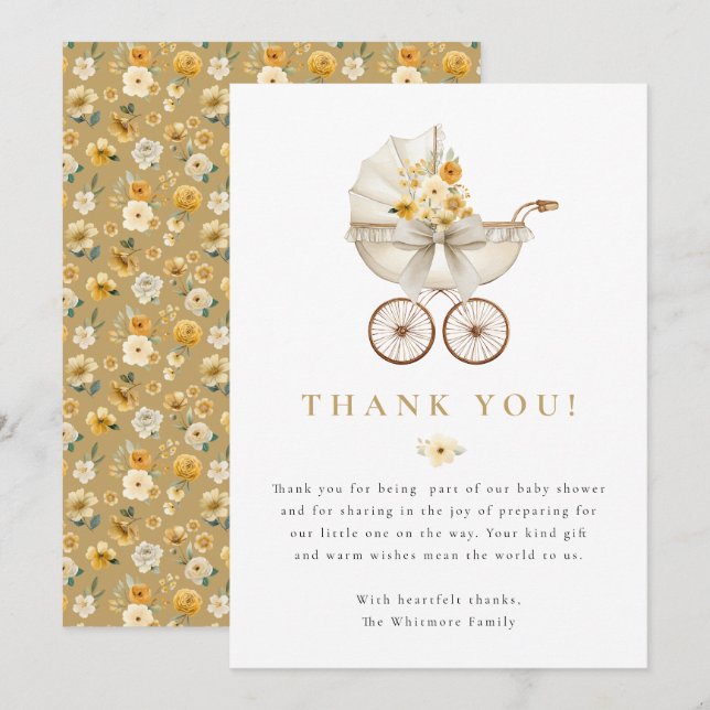 Cartão De Agradecimento Neutral Baby Shower Thank You Card | Ivory & Gold  (Frente/Verso)